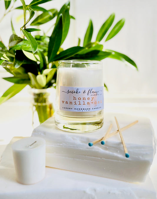 honey vanilla + oak luxury candle