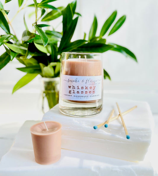 whiskey glasses luxury candle