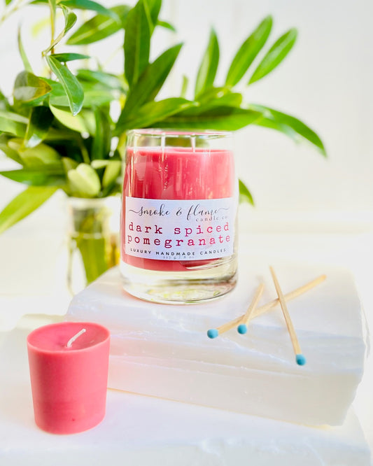 dark spiced pomegranate luxury candle